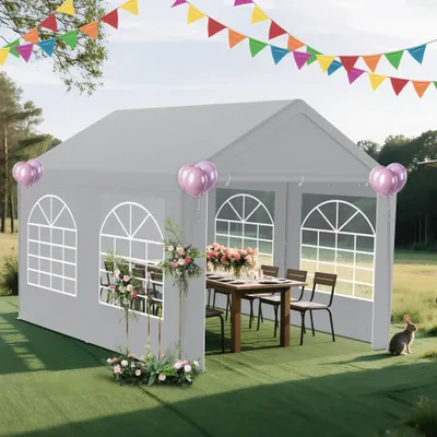 Productafbeelding van YARDIN 3x4 meter partytent, gemaakt van verzinkte staalbuizen, grijs, met PE-coating, voorzien van geventileerde zijramen, ideaal voor barbecueavonden en evenementen