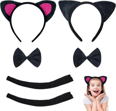 Productafbeelding van 6-delige Katten Cosplay Set: Oren, Vlieg en Staart voor Feestjes