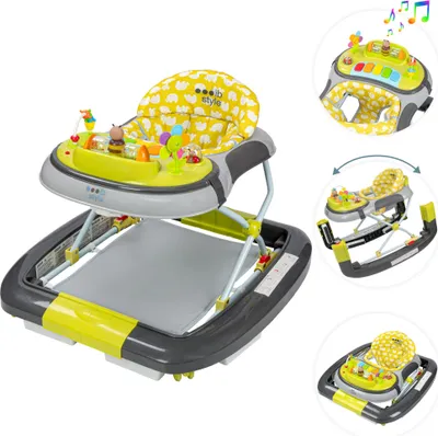 Produktbild von ib style® Little World Gehfrei mit Schaukelfunktion Babywalker Lauflernwagen Lauflerner Laufhilfe Babywippe Baby Walker Lemon - Grey