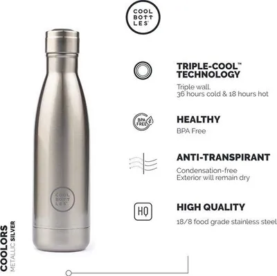 Image de Bouteille en acier inoxydable 500 ml, argentée, isotherme (garde au chaud/au froid)