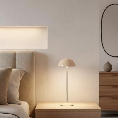 Productafbeelding van OMNIEXA Tafellamp - Crème Wit – Dimbaar & Draadloos – 3 Lichtstanden – LED Designlamp met TouchControl – Tafellamp voor Woonkamer of Slaapkamer