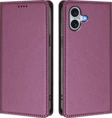 Image de Etui en cuir pour iPhone 16 Plus, étui magnétique en cuirPolyuréthaneavec support Violet