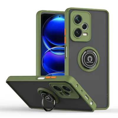 Obrázek produktu pro Pouzdro pro Xiaomi Redmi Note 12 Pro matné průsvitné TPU pouzdro s prstencovým držákem a stojánkem Armádní zelená