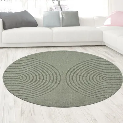 Immagine prodotto di Tappeto di design verde con motivo a cerchi 3D moderno ed elegante Dimensioni - 120 cm rotondo