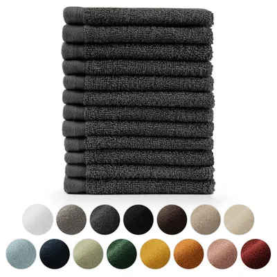 Produktbild von Blumtal Premium Frottier Handtücher Set mit Aufhängschlaufen - Baumwolle  , weich, saugstark - 12x Gästehandtücher (30x30 cm), Anthrazit
