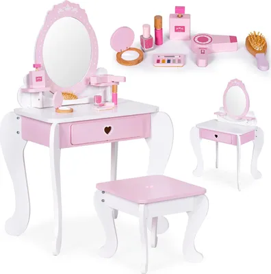 Immagine prodotto di Grande toeletta giocattolo per bambini con specchio, sgabello e 7 accessori ECOTOYS