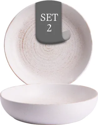 Produktbild von Costa Nova Vermont tiefe Teller - 2er-Set, Steingut, Ø 22 cm, Elfenbein Weiß, Seidenglanz, Spiralmuster, handwerklich, für Pasta, Suppen oder als Servierteller, spülmaschinenfest