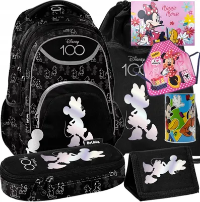Produktbild von 7-teile Minnie Mouse Schulrucksack rucksack minnie maus schulranzen set für Mädchen SCHUL-FEDERMÄPPCHEN SPORTBEUTEL Geldbörse Schutz-Schürze