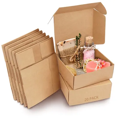 Zdjęcie produktu dla Kurtzy 20 kartonowych pudełek na prezenty z pokrywką - 12x12x5cm zestaw pudełek na prezenty - 20 zestawów pudełek na prezenty z papieru kraft - 20x