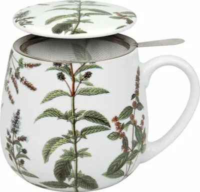 Immagine prodotto di Könitz Becher mit Sieb und Deckel My Favourite Tea Pfefferminze, Teebecher, Tasse, Porzellan, 420 ml, 11 5 143 2133
