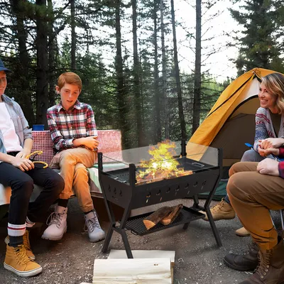 Produktbild von GOPLUS 3 in 1 Holzkohlegrill, multifunktionaler Gartengrill aus Edelstahl mit großer Grillfläche, Windschutz & Ablagen, Standgrill BBQ Grill für Picknick, Party, Camping, Garten & Terrasse