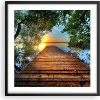 Produktbild von Gerahmtes Poster - Schwarzer Rahmen - Brücke See - 50x50 cm - Wand Bild - Wanddeko - Wandbilder - Kunstposter - Wandposter - Bilderrahmen - Bilder - Kunstdruck - Wandbild - P2BAC50x50-3528