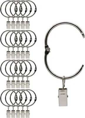 Produktbild von 20 Metall Gardinen-Clip-Ringe – Öffnen und Schließen, Innendurchmesser 38 mm, Für Vorhänge (Silber)