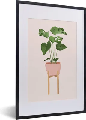 Produktbild von MuchoWow® MuchoWow® Gerahmtes Poster Pflanzen - Monstera - Pastell 40x60 cm - Poster mit zchwarzem Bilderrahmen - Poster in Rahmen
