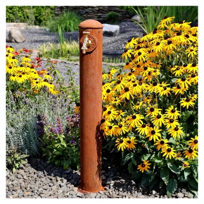 Produktbild von Wasserzapfsäule aus Cortenstahl mit ¾ Zoll Gartenwasserhahn in Rost-Optik