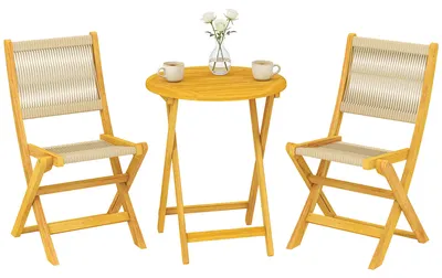 Produktbild von Outsunny Balkonmöbel Set 3 teilig Polyrattan Holz klappbar Gartenmöbel Set