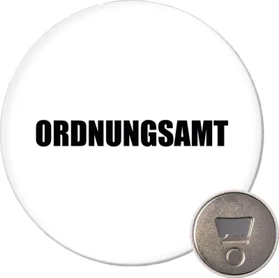 Produktbild von Huuraa Magnet Ordnungsamt Schriftzug 59mm Kühlschrankmagnet rund Flaschenöffner Geschenkidee