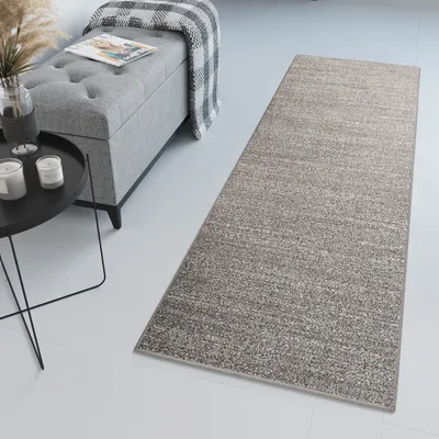Produktbild von Läufer Teppich Meterware Flur Brücke Wohnzimmer Schlafzimmer Kurzflor Modern Design Meliert Grau Dunkelgrau  120 x 1450