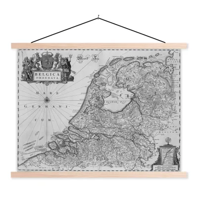 Produktbild von MuchoWow® Textilposter Schwarz-weiße Karte der Niederlande 150x113 cm mit holzfarbenen Rahmen - Poster
