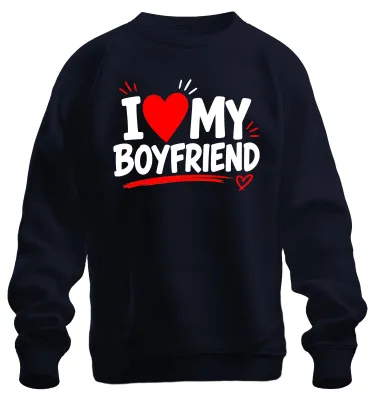 Immagine prodotto di Felpa con scritta "Amo il mio ragazzo", design a cuore rosso, tono sarcastico, ideale per coppie, colore blu navy, taglia 3XL