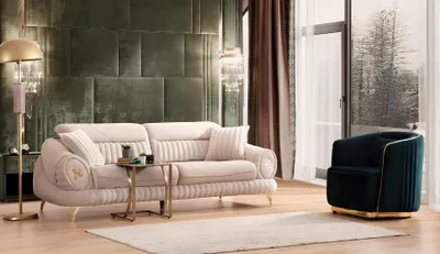 Produktbild von Sofa 3 Sitzer mit Sessel Weiß Elegantes Modern Luxus Design Möbel