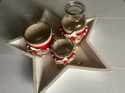 Produktbild von Weihnachtsgesteck Adventsleuchter Weihnachten Teelichtleuchter Set Schale mit 3 Gläser Deko
