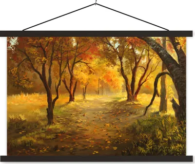 Produktbild von MuchoWow® Textilposter Eine Illustration eines Waldes im Herbst 150x100 cm mit schwarzem Rahmen - Schlafzimmer