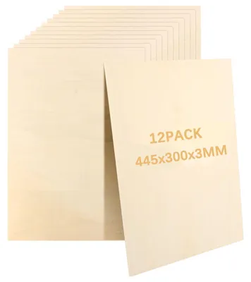 Zdjęcie produktu dla 12 arkuszy sklejki, 3 mm, lipa, 445 x 300 mm, do rękodzieła i modelarstwa