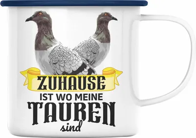 Produktbild von Trendation - Taubenzüchter Geschenk Zaubenzucht Zubehör Tauben Emaille Tasse Lustiger Spruch Taubenflüsterer Taubenliebhaber Becher Zuhause Ist Wo Meine Tauben Sind (Blau)