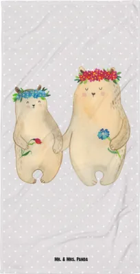 Produktbild von Mr. & Mrs. Panda Duschtuch Bären mit Blumenkranz - Grau Pastell - Geschenk, Großes Badehandtuch, Strandtuch, Bär, Muttertag, Kinder, Mama, Family, Handtuch, Reisehandtuch