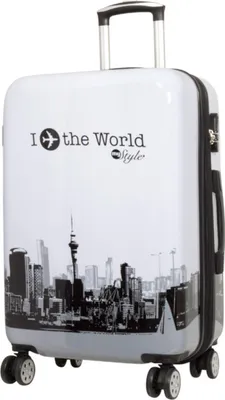 Produktbild von Hartschalen Reise Koffer Trolley 4 Rollen Dehnfalte Motiv PM Fly the World Weiß - Gr. L