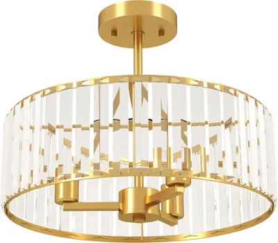 Produktbild von Deckenlampe, Kronleuchter-Design, Kristallschirm, 3 Glühbirnen, Metall, Goldfarben