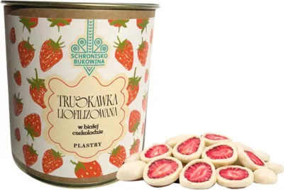 Zdjęcie produktu dla Liofilizowane truskawki w białej czekoladzie 100 g – Schronisko Bukowina