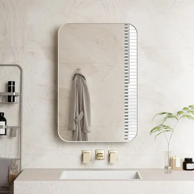 Image de OKWISH Armoire Miroir Murale - Meuble de Salle de Bain avec Rangement et Étagères Réglables, Cadre Métal, Meuble de Rangement Blanc