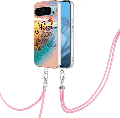 Image de Etui avec sangle pour Google Pixel 9, étui TPU à motifs avec sangle ajustable Or