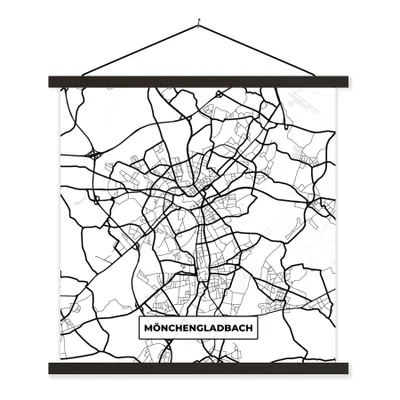 Produktbild von MuchoWow® Textilposter Mönchengladbach - Karte - Stadtplan 60x60 cm mit schwarzem Rahmen - Posteraufhänger