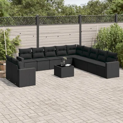 Produktbild von Modernen Stil 12-tlg. Garten-Sofagarnitur mit Kissen Schwarz Poly Rattan DE2014