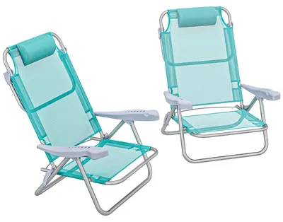 Produktbild von 2er Set Campingstühle klappbar Campingstuhl mit 6-fach verstellbarer Netzrückenlehne Kopfstütze 62 x 65 x 80 cm Türkis