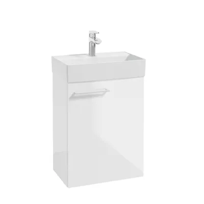 Produktbild von Badezimmer Waschtisch in weiß Hochglanz lackiert mit Metallgriff in weiß MESSINA-107, B/H/T ca. 48,5/70/31,5 cm