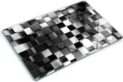 Produktbild von Tulup Glas Herdabdeckplatte - 80x52 cm - Glaskeramikkochfeld-Abdeckung Spritzschutz Glasabdeckplatte - Einteilig - Kunst: Modern & Klassisch - Würfel Abstraktion - Silber