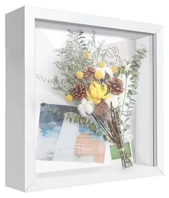 Produktbild von Bilderrahmen zum Befüllen, 22 x 22 cm tiefer Bilderrahmen, Holzrahmen für Objekte bis zu 3 cm, 3D-Rahmen für Objekte, Blumen, Brautsträuße oder Souvenirs.