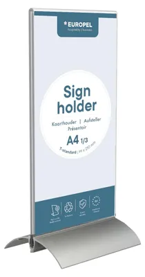Produktbild von EUROPEL Tischaufsteller L-Ständer DIN 1/3 A4 Hoch Aluminium Acryl für