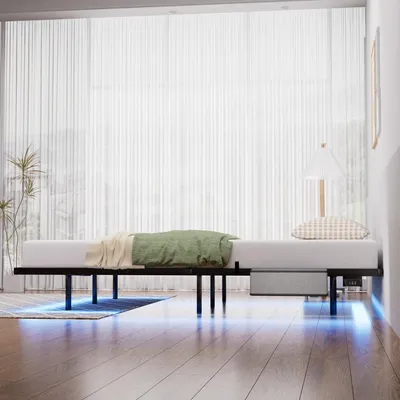 Produktbild von Schwebebett 140x200 Schwarz, Metallbett mit RGB LED (App & Musik Sync), Ladestation (USB/Typ-C), Schwebeoptik