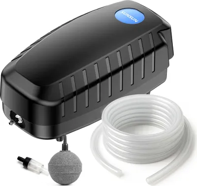 Image de SunSun CAP-10 Pompe Aquarium à air 4W Bulleur 3 m³ Débit 5 L/min Longueur 3 m Pierre à bulle Clapet ani-retour 4 Sorties d’air Aérateur Diffuseur Aquariophilie Poissons Bassin Jardin Aquaculture