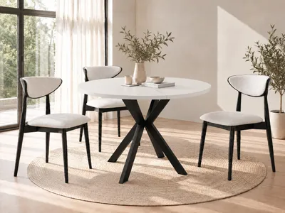 Produktbild von Runder Ausziehbarer Esstisch - Loft Style Tisch mit Metallbeinen - 120 bis 200 cm - Industrieller Tisch für Wohnzimmer - Spacesaver - Kaschmir Beige Grau - 120 cm