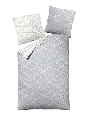 Zdjęcie produktu dla Dormisette Biber pościel 2 szt. szara srebrna 65101-08 | Komplet pościeli wykonany w 100% z bawełny | 2-częściowa dwustronna pościel 135x200 cm i poduszka 80x80 cm | Geometryczny wzór