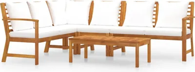 Image de vidaXL Ensemble de salon de jardin 5 pièces avec coussins Crème Bois massif Acacia