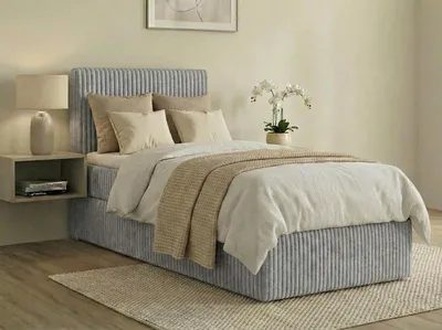 Produktbild von Boxspringbett RALFI 90 x 200 cm (Rechte Seit) mit Bettkästen, Bonell-Matratze H3 und T25-Topper. Farbe: Grau