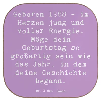Produktbild von Mr. & Mrs. Panda Untersetzer für Gläser Spruch 1988 Geburtstag - Lavendeltraum - Geschenk, Coaster, Geburtsjahr, Glückwunsch, Happy Birthday, Tischuntersetzer, Jahrgang