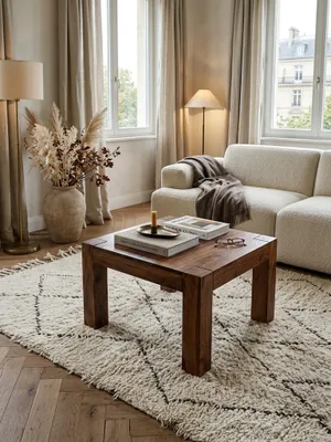 Produktbild von Couchtisch Massiv-Holz Sheesham 60 cm breit Wohnzimmer-Tisch Design dunkel-braun Landhaus-Stil Beistelltisch